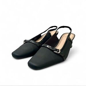 Black Slingback Kitten Heels with Buckle Accent